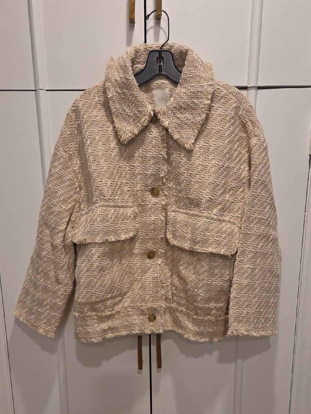 H&M Textured Beige Button Jacket